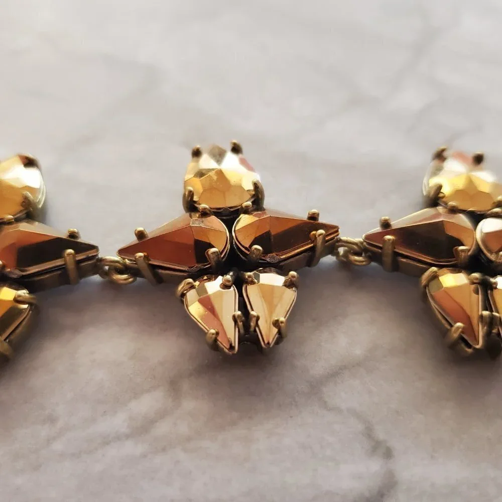 ✨ J.Crew Gold Rhinestone Crystal Cluster Statement Necklace ✨